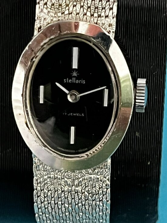 Vintage Stellaris Watch Women Silver Tone Oval Dial 17J  w mesh band manual main image 10